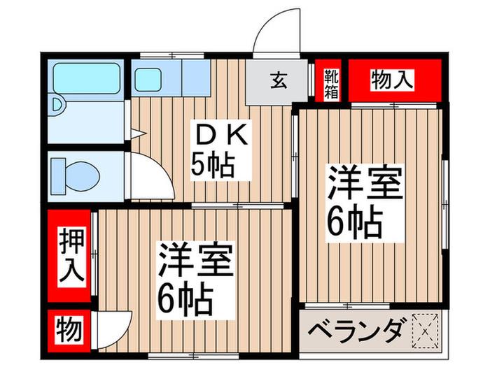 コートハウス(2DK/2階)の間取り写真