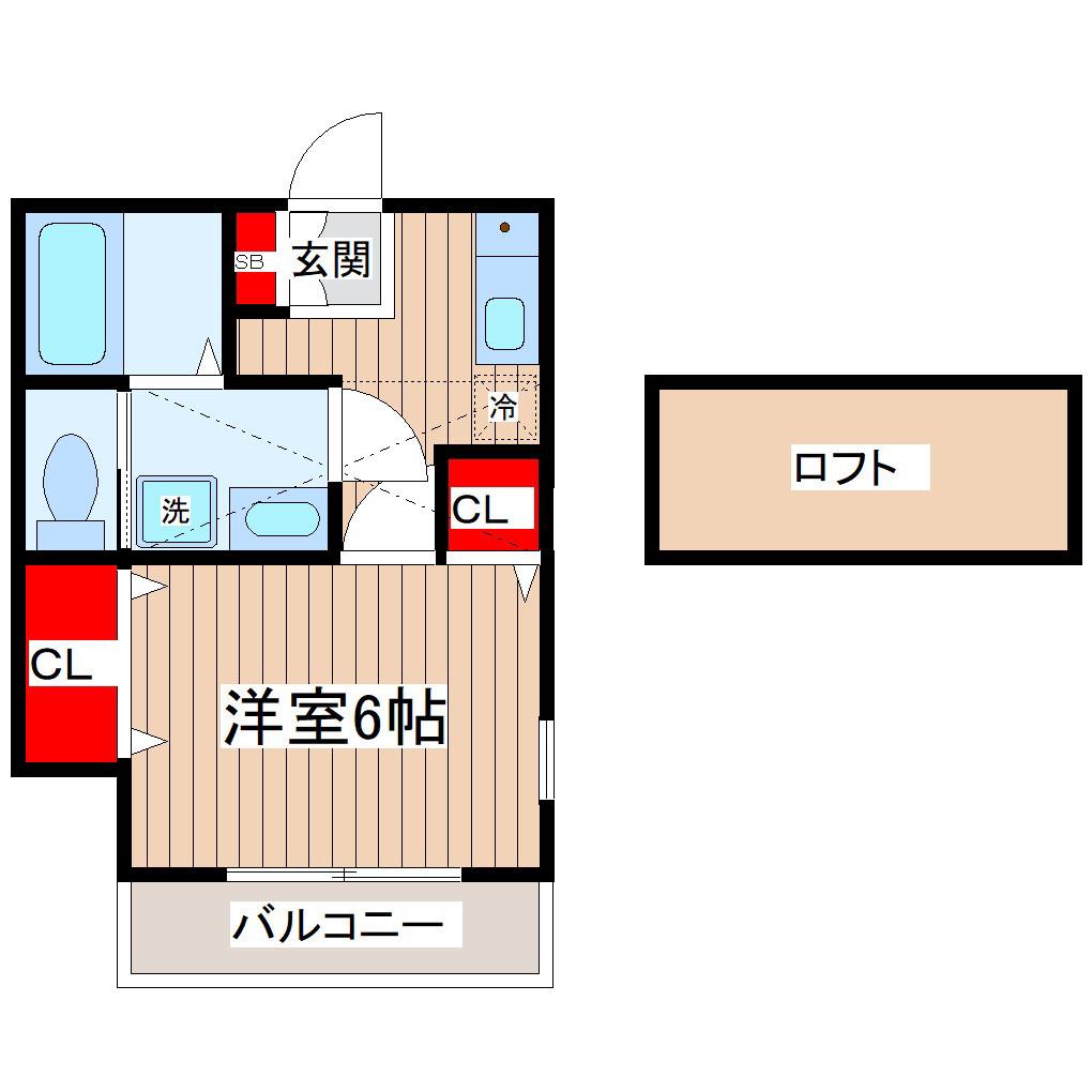 スカイハイム(1K/2階)の間取り写真