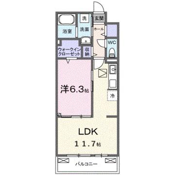 ヒカルサ東加古川(1LDK/1階)の間取り写真