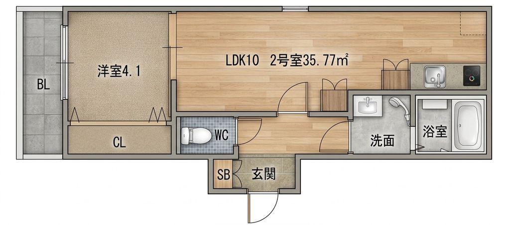 麦野1丁目AP(1LDK/2階)の間取り写真