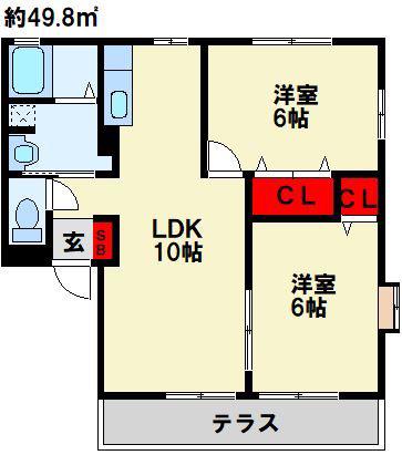 ヴィラージュF棟(2LDK/1階)の間取り写真