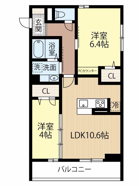 AREA AKAGUMAIII(2LDK/2階)の間取り写真