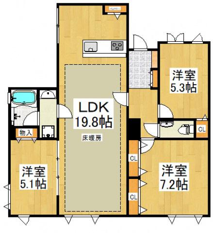 小田急多摩線 栗平駅 徒歩21分 3階建 築16年(3LDK/1階)の間取り写真