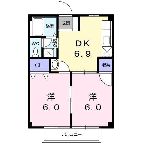 NEWCITY五番館(2DK/2階)の間取り写真