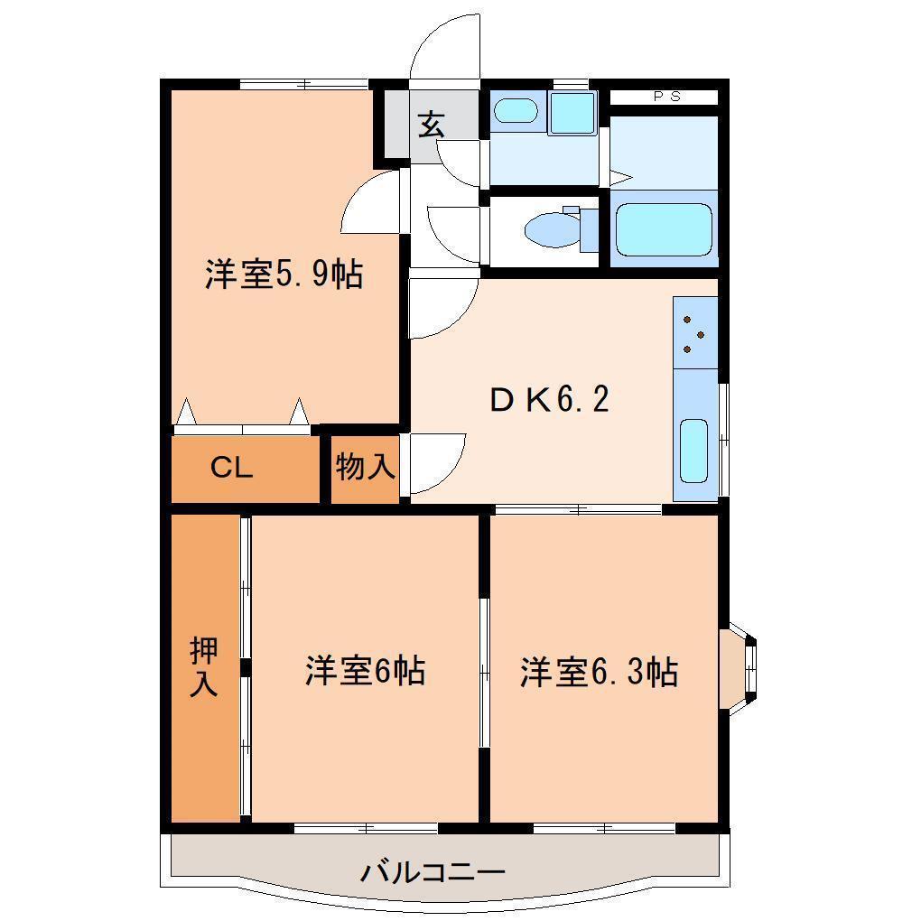 シェ・モア中央町(3DK/2階)の間取り写真
