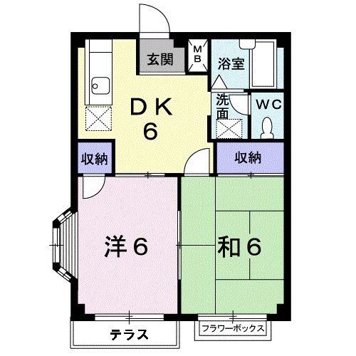 エルディムヒルB(2DK/1階)の間取り写真
