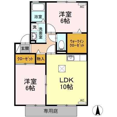 グランドゥール・松浦(2LDK/1階)の間取り写真