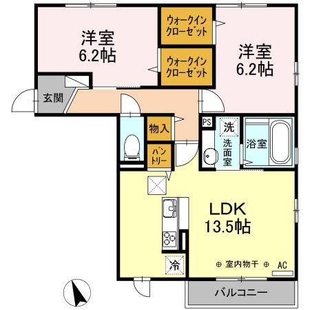 ソレイユアンサンブル(2LDK/1階)の間取り写真