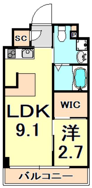 ロゼノワール芦屋(1LDK/4階)の間取り写真