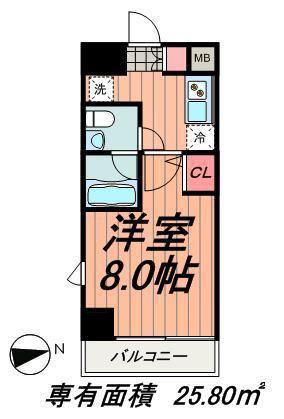 アイル東京深川(1K/8階)の間取り写真