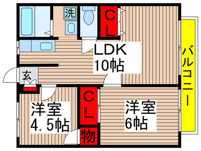 ロイヤルタカダヤA(2LDK/2階)の間取り写真