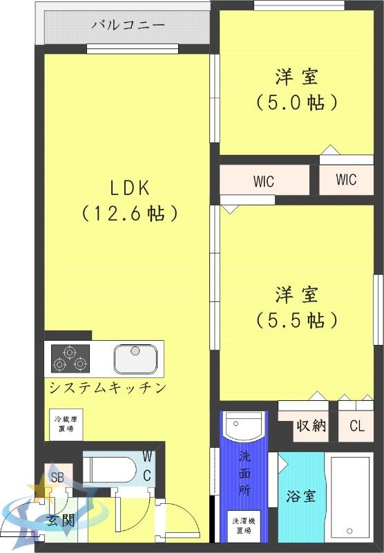 GRANDUKE北円山(2LDK/4階)の間取り写真
