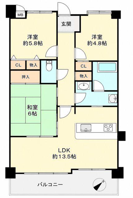 ピュアハイツ垂水潮見が丘(3LDK/1階)の間取り写真