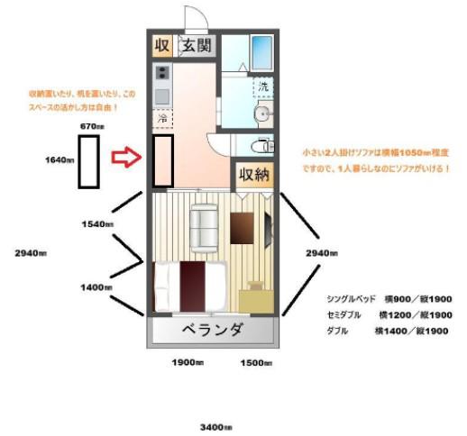 YOURY川越(1DK/2階)の間取り写真