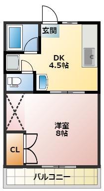 グランドール平佐11号館(1DK/2階)の間取り写真