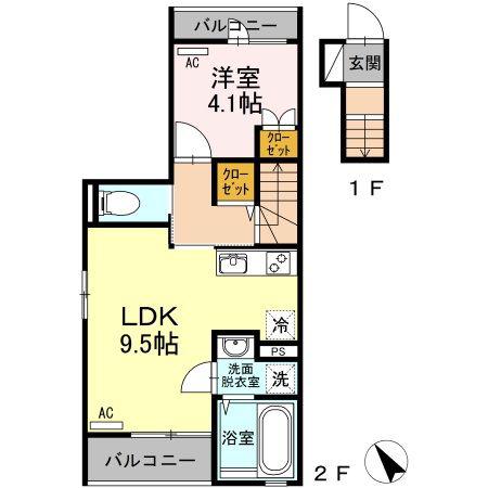 パインツリー B棟(1LDK/2階)の間取り写真