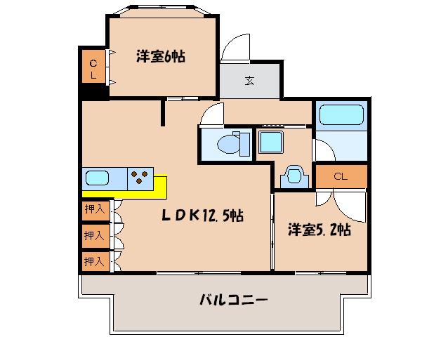 ラピスラズリ・カーサ(2LDK/6階)の間取り写真