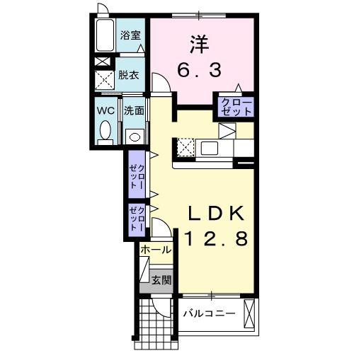 ウエストヒルズB(1LDK/1階)の間取り写真