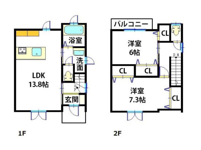メゾンクレスト神辺川南I(2LDK/1階)の間取り写真