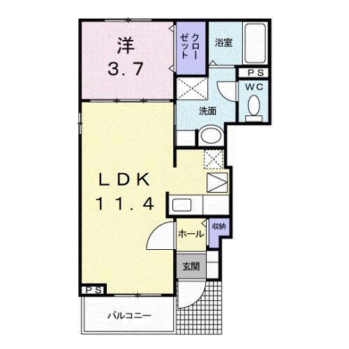 アヴェニール岩出II(1LDK/1階)の間取り写真