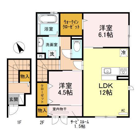 VILLA 高畔(2LDK/2階)の間取り写真