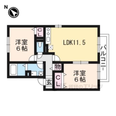 アルカディアD棟(2LDK/2階)の間取り写真