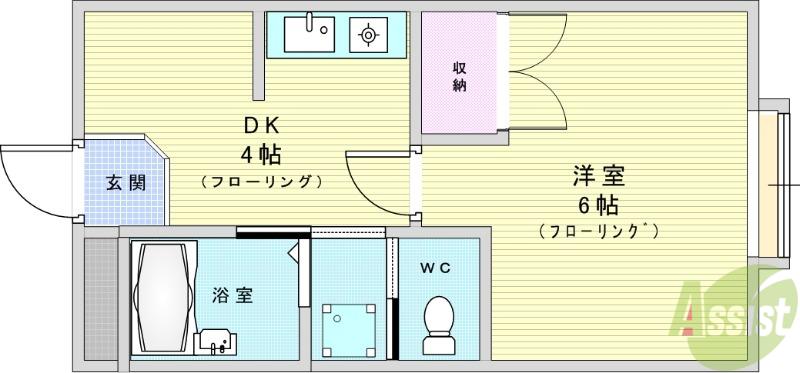 さつきビル(1DK/4階)の間取り写真