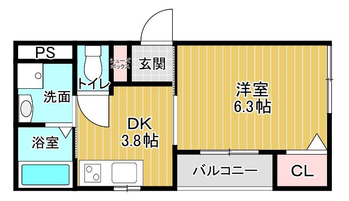 パークウエスト長居(1DK/3階)の間取り写真