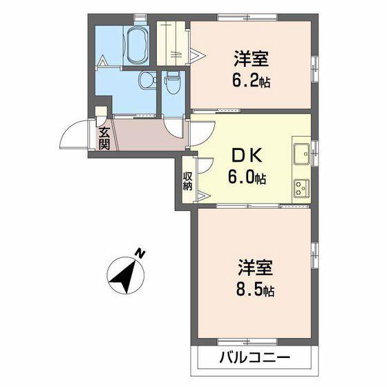 広島県東広島市 2階建 築19年(2DK/2階)の間取り写真