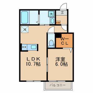 シャンティ芦花(1LDK/2階)の間取り写真