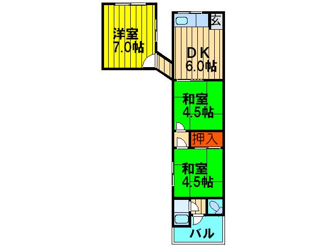 ニュー香里ヶ丘ハイツ(3DK/1階)の間取り写真
