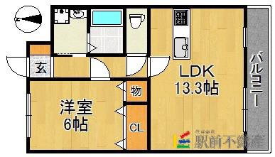 ドゥブラン上津(1LDK/2階)の間取り写真