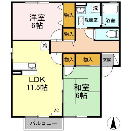 パティオI棟(2LDK/2階)の間取り写真