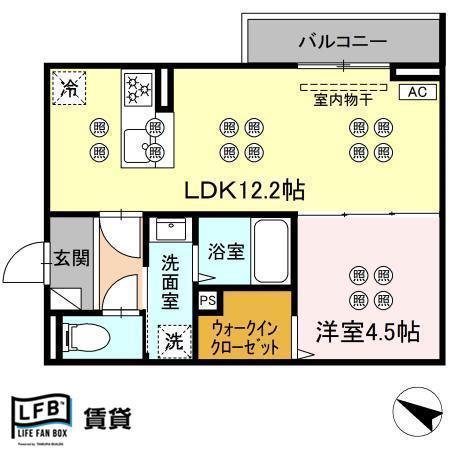 サンガーデン新山口 A(1LDK/2階)の間取り写真