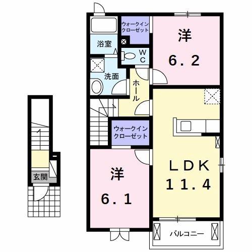 アンジェール A(2LDK/2階)の間取り写真