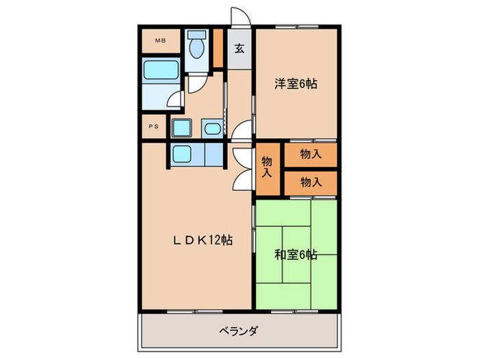 大産原ビル(2LDK/4階)の間取り写真