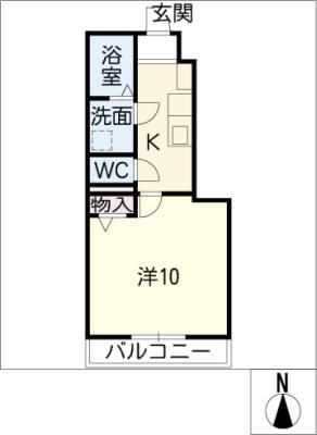 ピースフルハイムII(1K/1階)の間取り写真