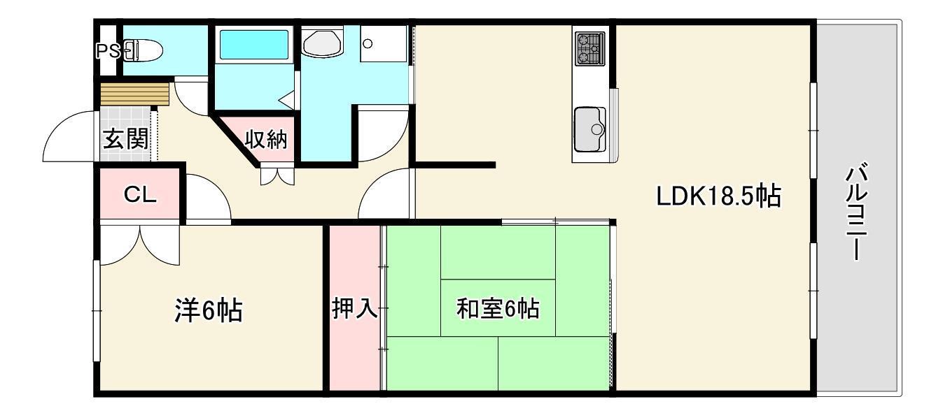 アップルコート(2LDK/4階)の間取り写真