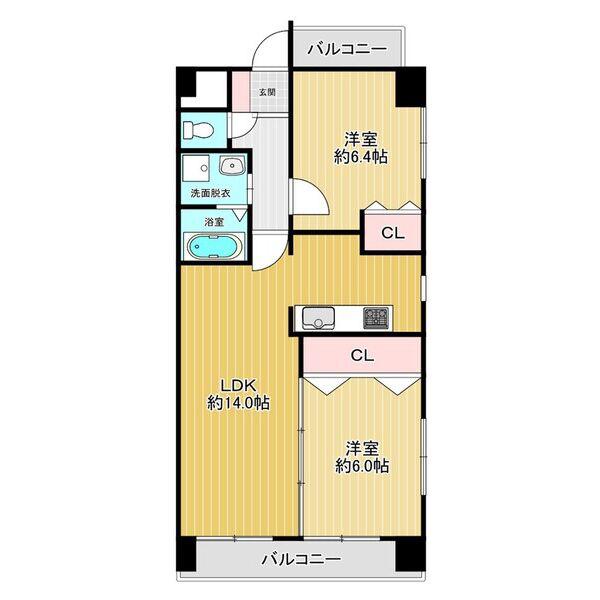 SEASONCOURT FUKUE(2LDK/7階)の間取り写真