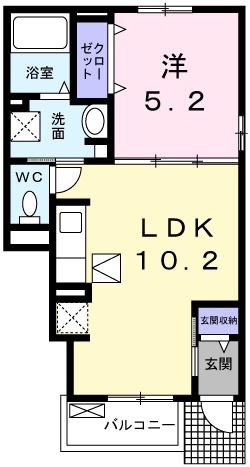 カサブランカ富永(1LDK/1階)の間取り写真