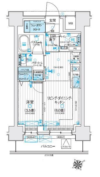 デュオステージ海老名Ⅱ(1LDK/6階)の間取り写真