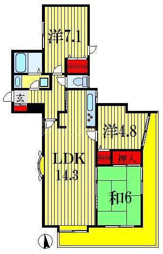 グリーンパーク船橋(3LDK/6階)の間取り写真