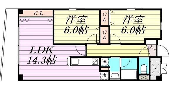 シンフォニー柏木(2LDK/7階)の間取り写真