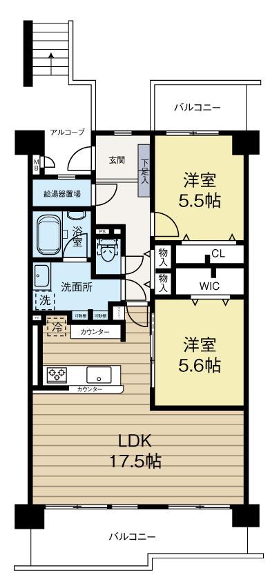 貝塚アーバンコンフォート(2LDK/7階)の間取り写真