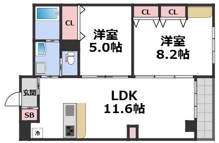 エムズ谷六(2LDK/2階)の間取り写真