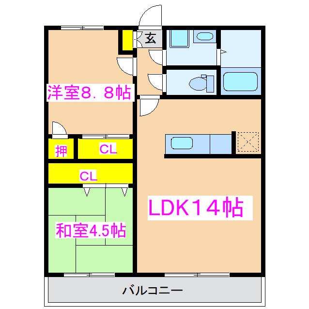 サンハイツ西原台(2LDK/2階)の間取り写真
