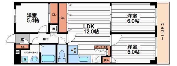 ストークマンション内本町(3LDK/6階)の間取り写真