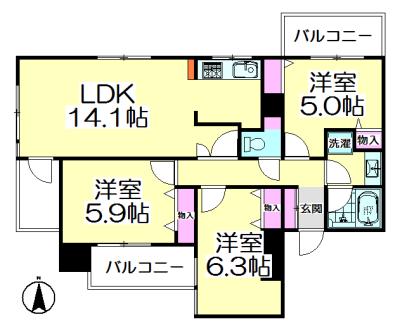 さくらマンション(3LDK/5階)の間取り写真
