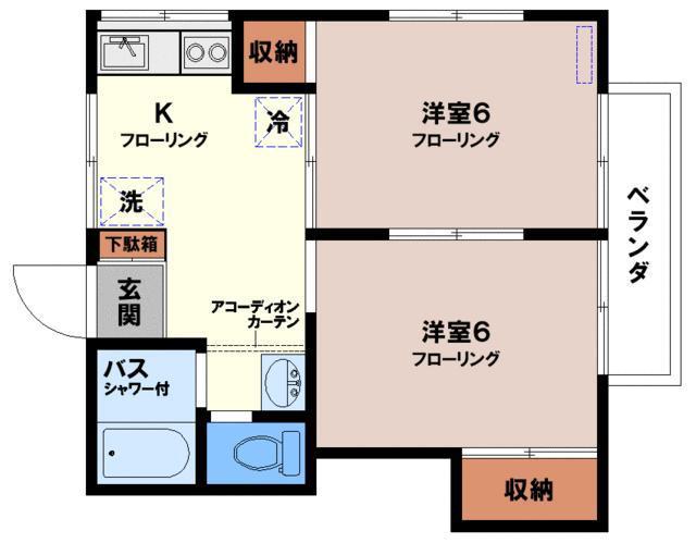 コーポ上原(2K/2階)の間取り写真