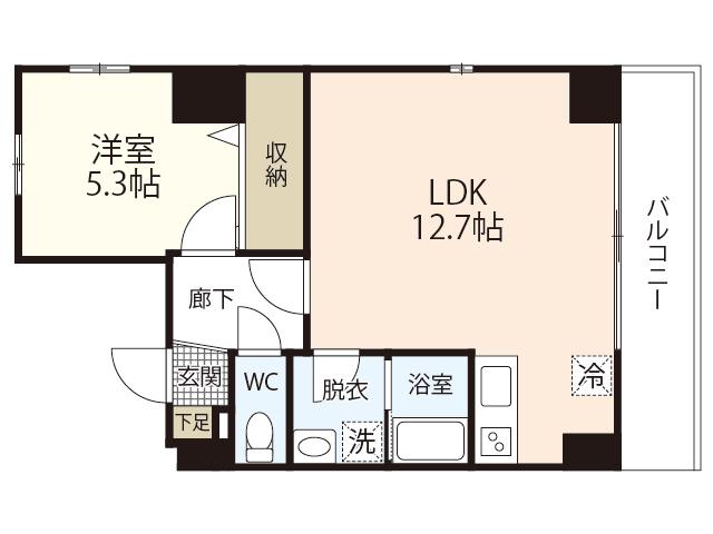 エチュード段原(1LDK/7階)の間取り写真